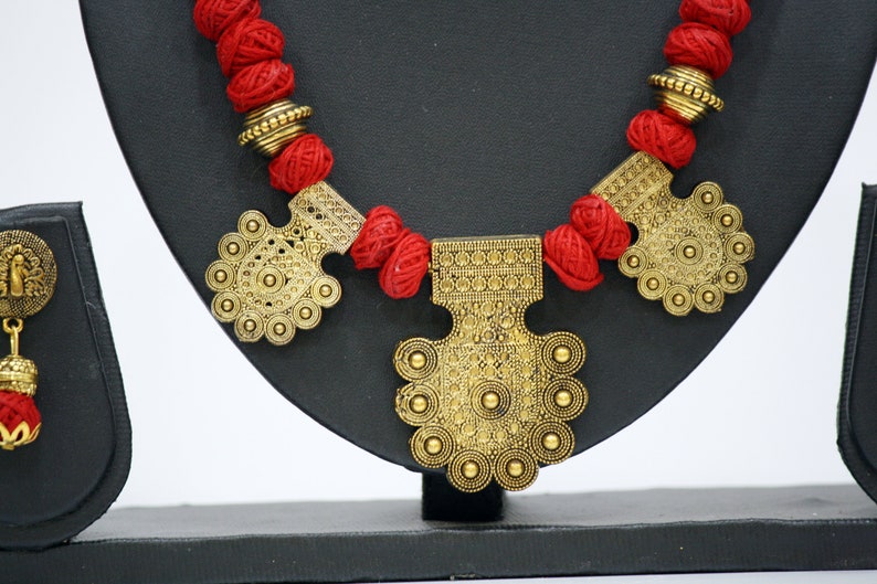 Haram Traditional Boho Trendy Handcrafted Oxidized Motif Necklace With Handmade Cotton Thread Bead Tribal Jewelry Ethnic India Jewelry
