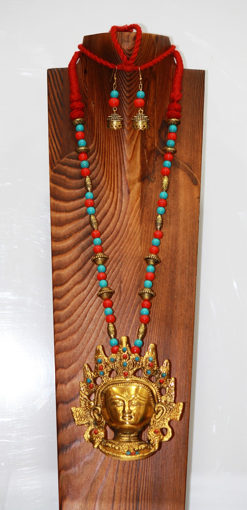 Antique Oxidized Maa Durga Pendant Necklace and Matching Earring Set Indian Jewelry Gift For Her Temple Jewelry Oxidized Jewelry