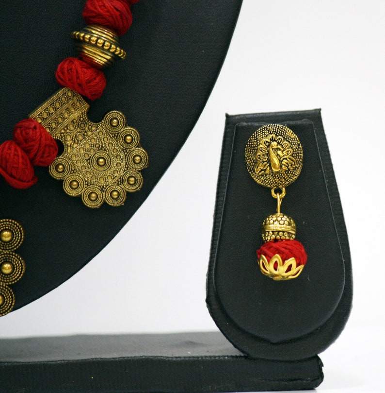 Haram Traditional Boho Trendy Handcrafted Oxidized Motif Necklace With Handmade Cotton Thread Bead Tribal Jewelry Ethnic India Jewelry