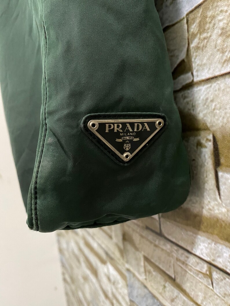 Vintage Prada Nylon Tote Bag Olive Green Handbag Etsy