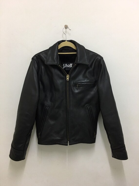 Vintage Schott Nyc Jacket Black Leather Cafe Racer
