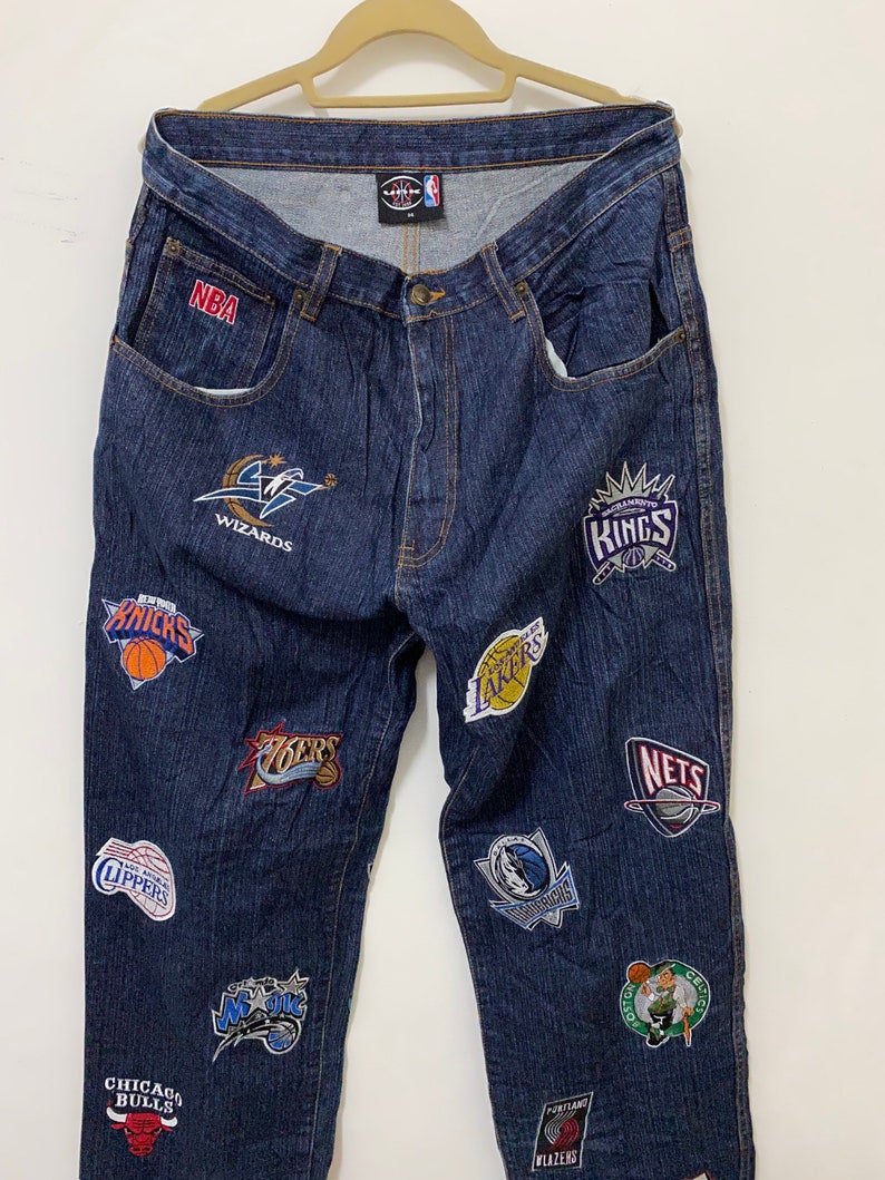 Vintage NBA Jeans Team Basketball Patches Embroidered Denim Etsy