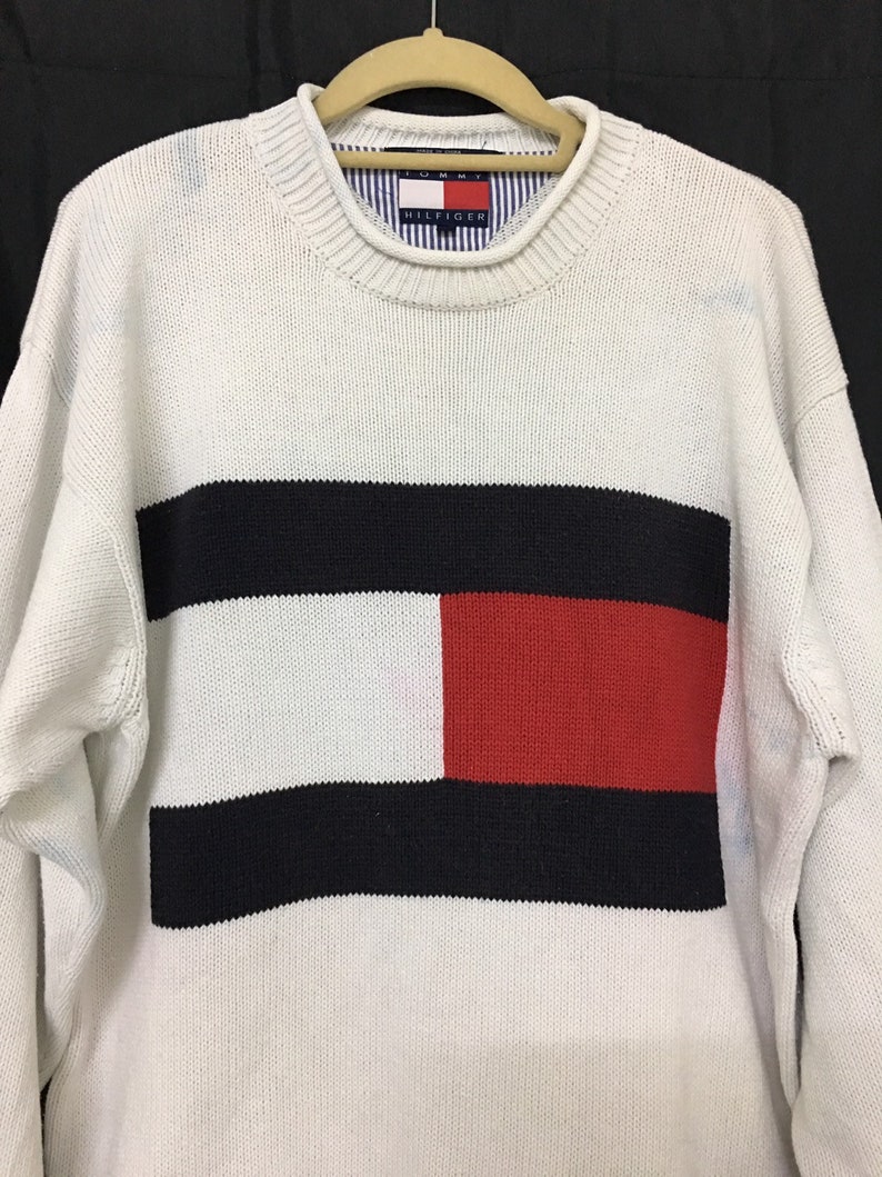 Vintage Tommy Hilfiger Sweatshirt Big Flag Logo knitwear | Etsy