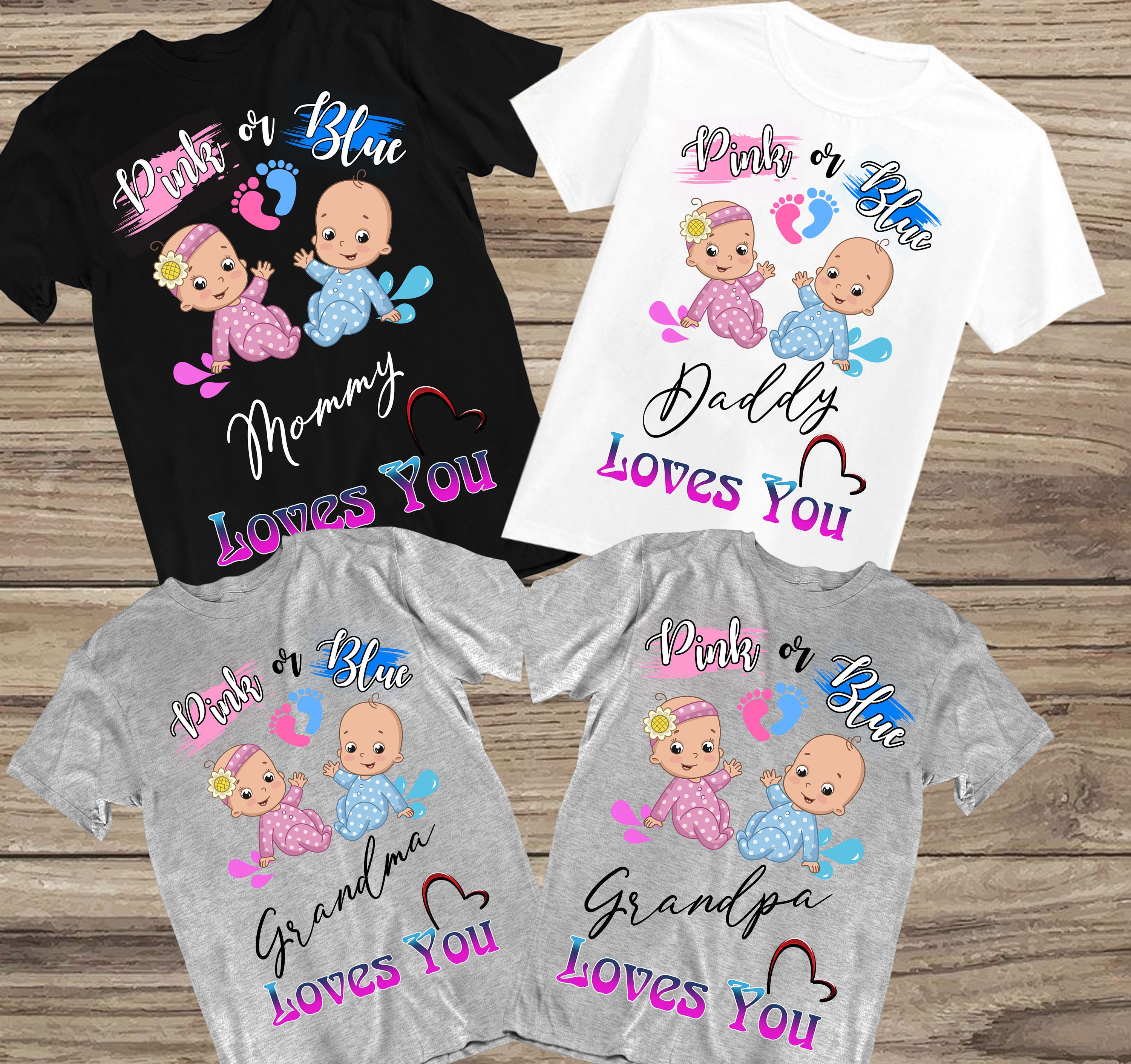 Baby Shower Shirts Pink or Blue We Love You Gender Reveal Etsy