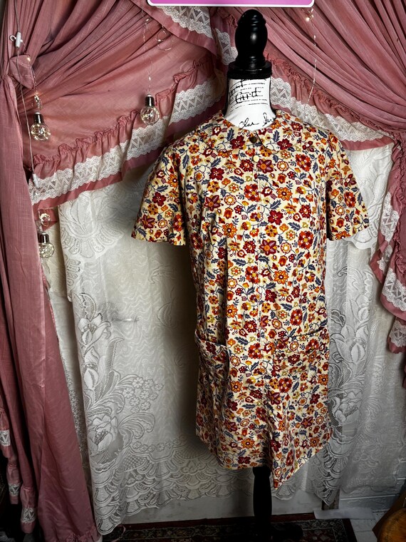 Vintage Beige Floral Dress- Handmade 1960s