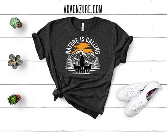 Nature Is Calling Short-Sleeve T-Shirt, Dog Mom Outdoorsy Shirt, Hiking Dog T-Shirt, Adventure Dog Tee
