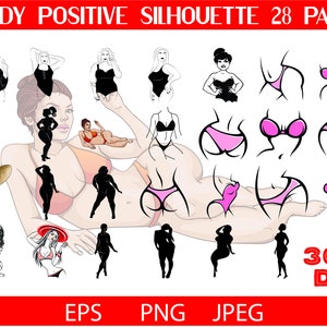 28 Body Positive Line Art Vector, Plus Size Female Silhouette, Big girl art, Sexy Women In Bikini Outline, Instant Download
