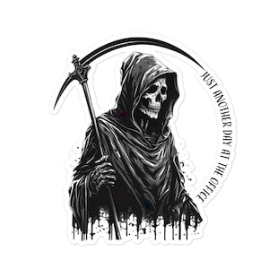 Add Some Whimsy to Your Things with Our funny Grim Reaper Sticker - Great for Your Car, Phone, or Notebook