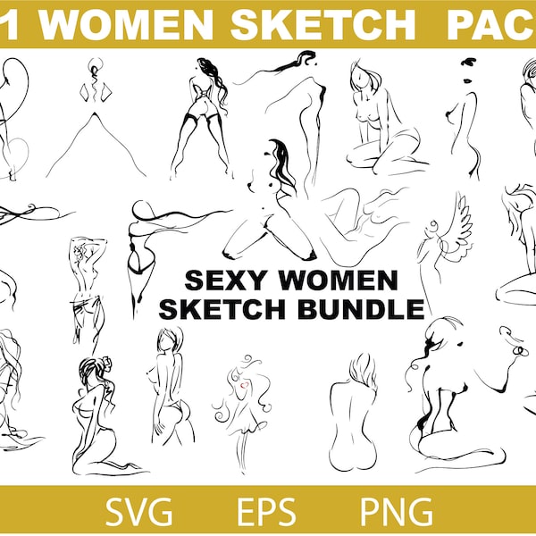 21 Sexy Women Sketch SVG, Erotic Woman Sketch Silhouette, Line body art, Woman Minimalist art, Women Line Drawing, Nude Body Outline