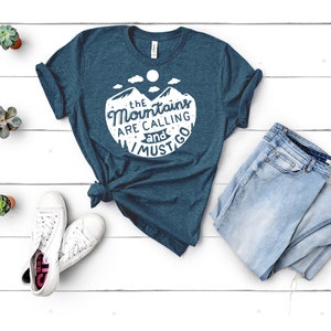 The mountains are calling and i must go heather Short-Sleeve Unisex T-Shirt, adventure lover gift, mountains and outdoor lovers