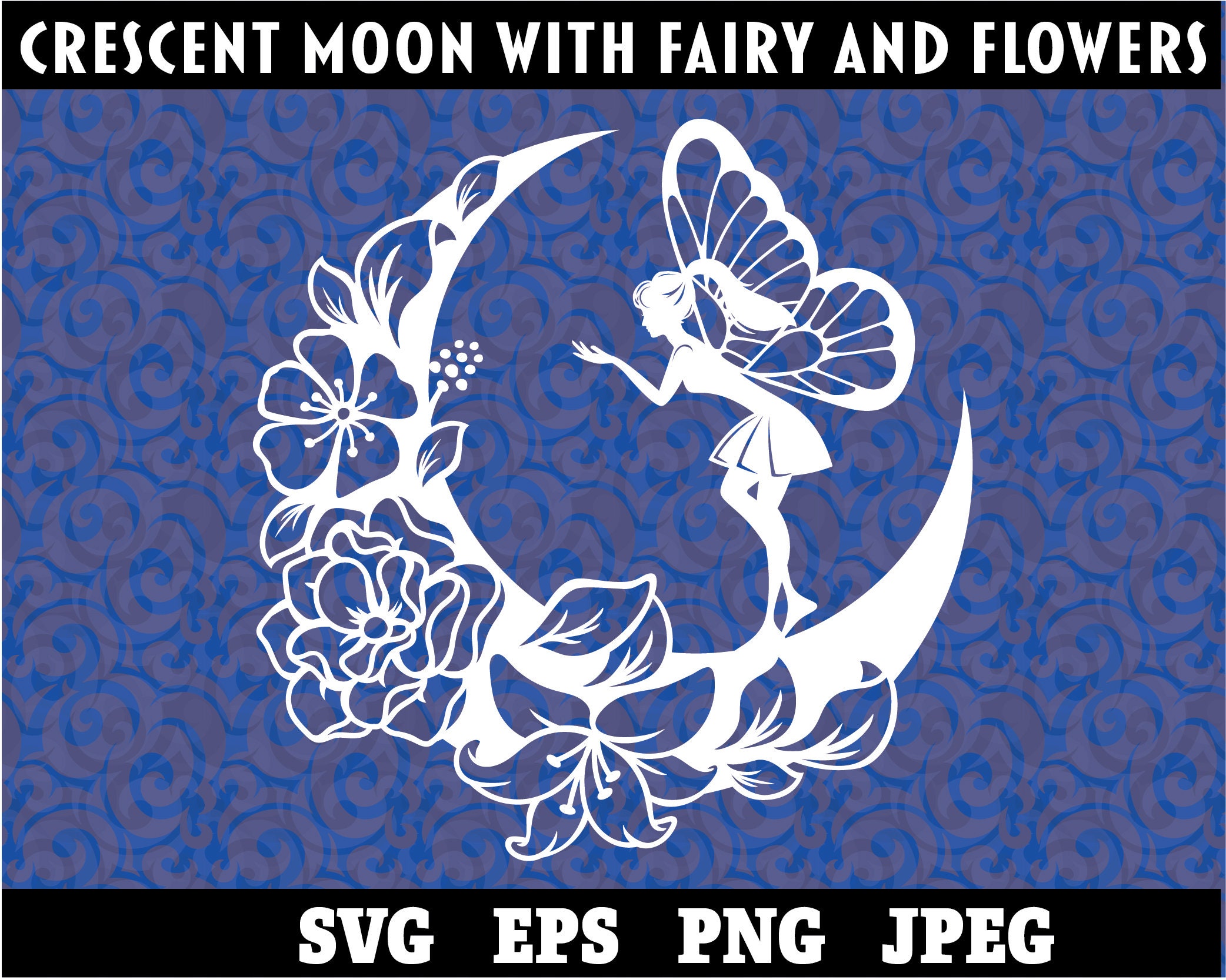 Crescent Moon with Flowers and Fairy SVG boho svg Fairy svg | Etsy