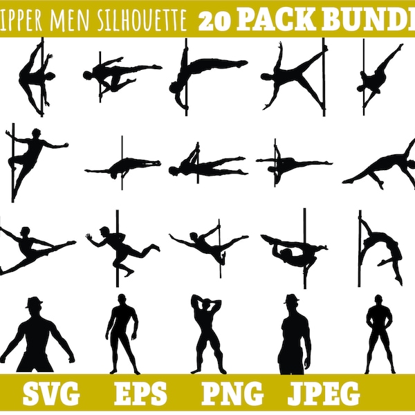 Manliga strippor SVG silhuett clipart, sexiga män SVG, manliga dansare, heta män, manlig modell, manlig posering, digital nedladdning
