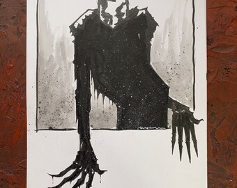 The Long Fingered Man Original Gothic Creepy Dark Art Horror Artwork 21 x 29.7 cm