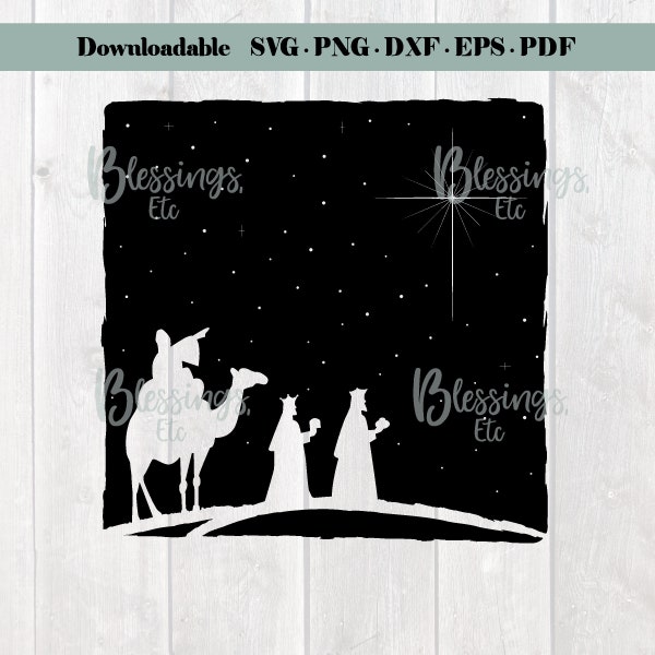 Christmas Wise Men Stars SVG, downloadable commercial license, eps, pdf, dxf, png, Glass Block Art