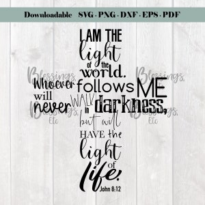I am light of the world SVG, John 8:12, downloadable, Christian wall art or t-shirt design