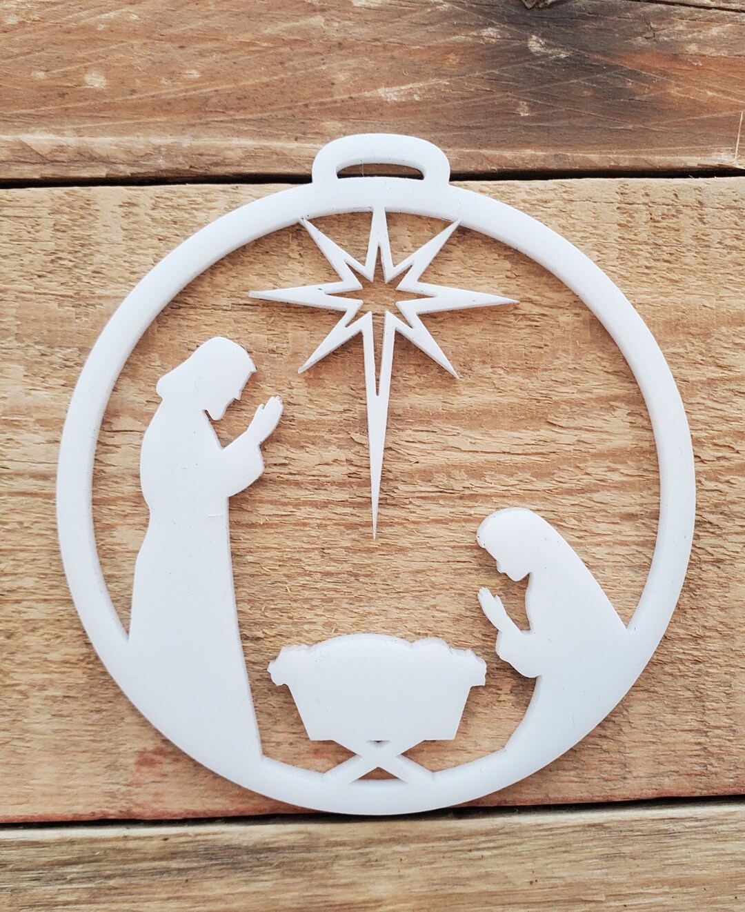 Christmas Ornament Holy Family Chrismon White Acrylic Etsy