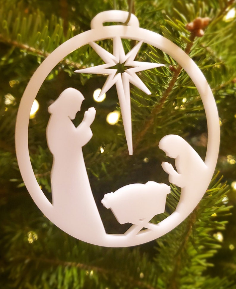 Christmas Ornament Holy Family Chrismon White Acrylic Etsy