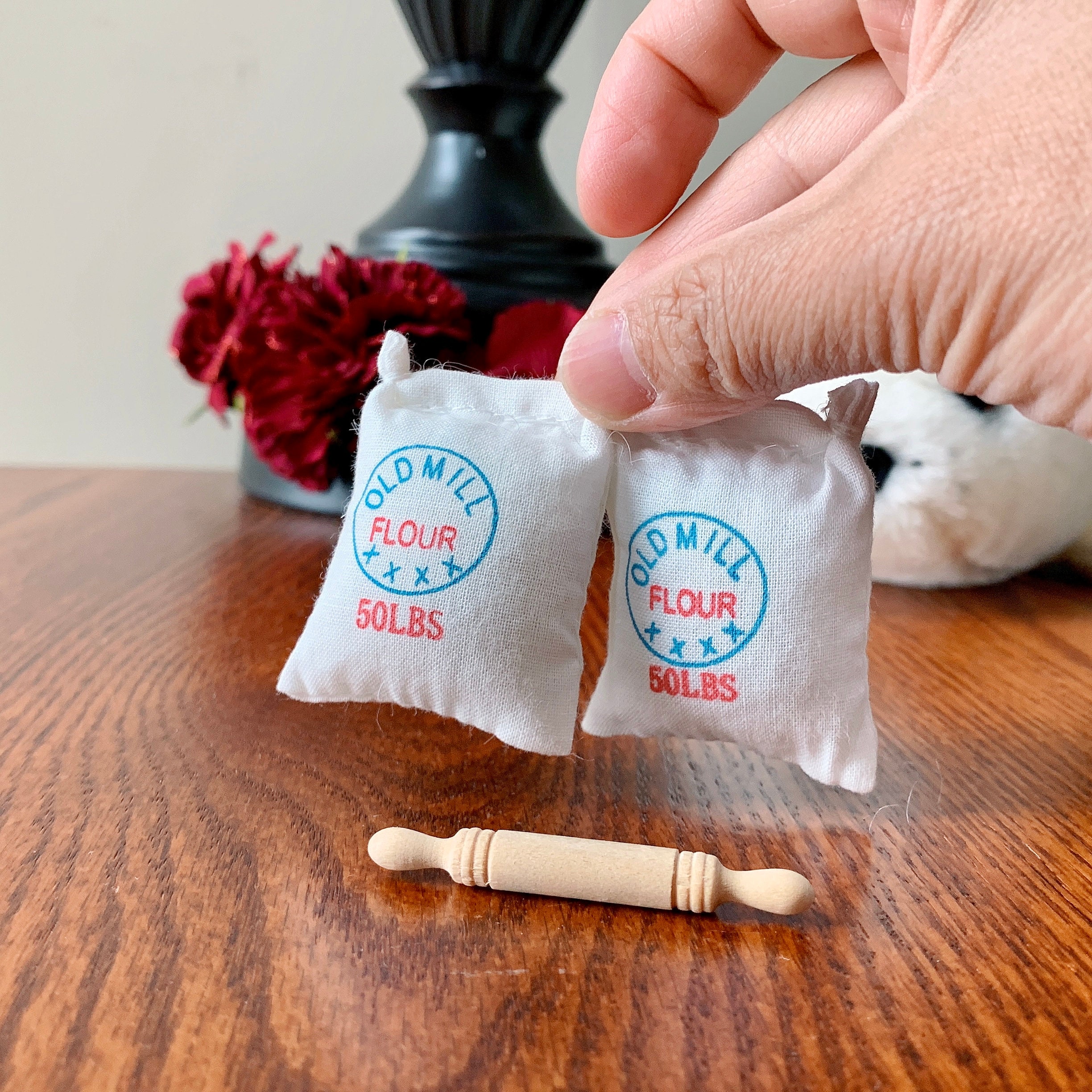 Miniature Baking Rolling Pin and Flour Sacks : Tiny Baking Set – Real Mini  World