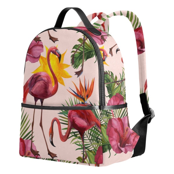 Personalized Backpack for Girls or Women, with pockets and Flamingo Pattern, Add Your Logo/Text/Name - Fits up to 15" Laptops
