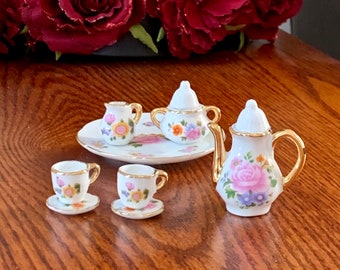 8Pcs Miniature Ceramics Tea Coffee Set, 1:6 Scale, Miniatures Cups Teapot, Dollhouse Miniatures, Decorations, Porcelain