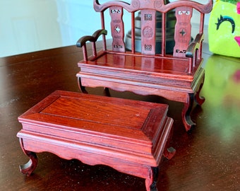 Miniature Dollhouse Furniture, Handmade Dollhouse Miniatures Furniture, Red Rosewood, Antique Wooden  Tea Table, Scale1:6