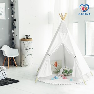 GAGAMA Teepee Tent for Kids with Mat & Carry Bag, White 100%Cotton Children’s Tent Indoor, Gift for Girls