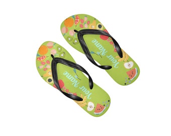 Personalized Flip Flops For Adults or Teenage, Cartoon Fruit, Custom Your Name on Flip Flops, Sandals