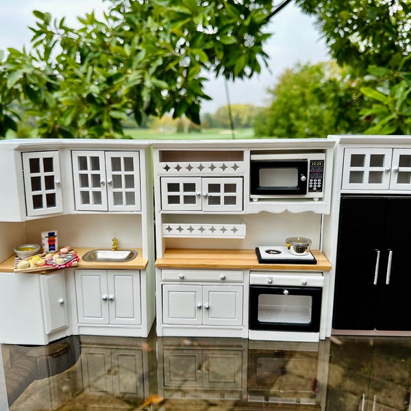 1:12 Luxury Dollhouse  Miniature Kitchen Furniture Set Kitchen Sink Cabinet  Stove Cabinet Refrigerator Oven Microwave