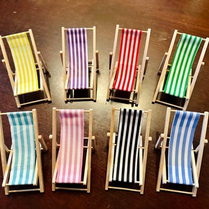 Small Miniature Beach Chair, Miniature Lounge Chair, Fairy Accessories, Miniature Chairs, Deck Chairs,  Folding Chairs, Doll Furniture