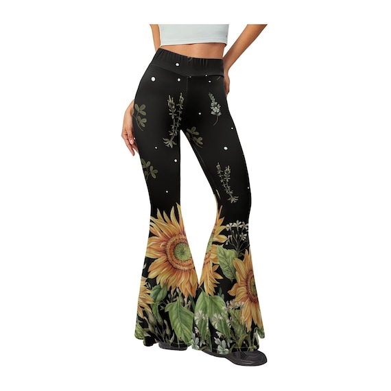 Customized Crossover High-waisted Super Flare Leggings Sun Flowers Women  Girls 