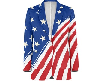 American Flag Men's Long Sleeved Lapel 3D Printed Fashion Casual Coat for Men Regular Fit  Autumn and Winter Men's Casual Blazer