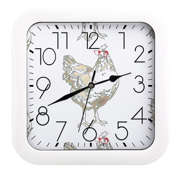 Horloge carrée murale, poussin de lunettes mignon, cadeau amusant