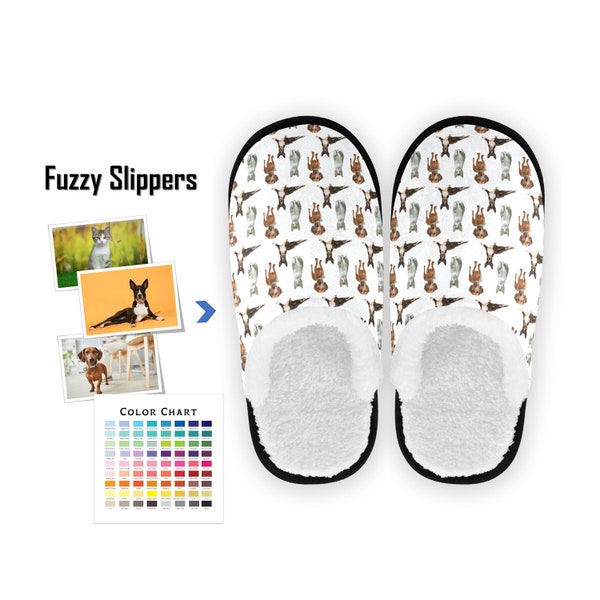 Custom Slippers with Faces Logo Fuzzy Slippers Personalized Photos Slippers Matching Family Slippers for Men Women Kids Dog Cat Slippers