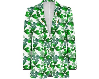 St. Patrick’s Day Men's Long Sleeved Lapel 3D Printed Fashion Casual Coat for Men Regular Fit  Autumn and Winter Men's Casual Blazer