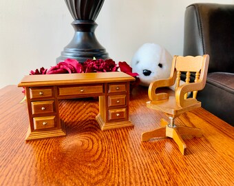 1:12 Scale Dollhouse Furniture Miniature,  2-Pc. Traditional Desk & Chair Set