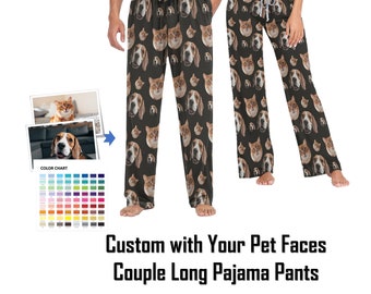 Custom Pet Face Print Any Color Background Sleepwear Personalized Women's and Men's Slumber Party Long Pajama Pants