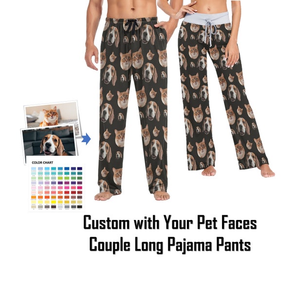 Benutzerdefinierter Pet Face Print Jede Farbe Hintergrund Schlafbekleidung personalisiert Damen und Herren Schlummer Party Lange Pyjama Hose