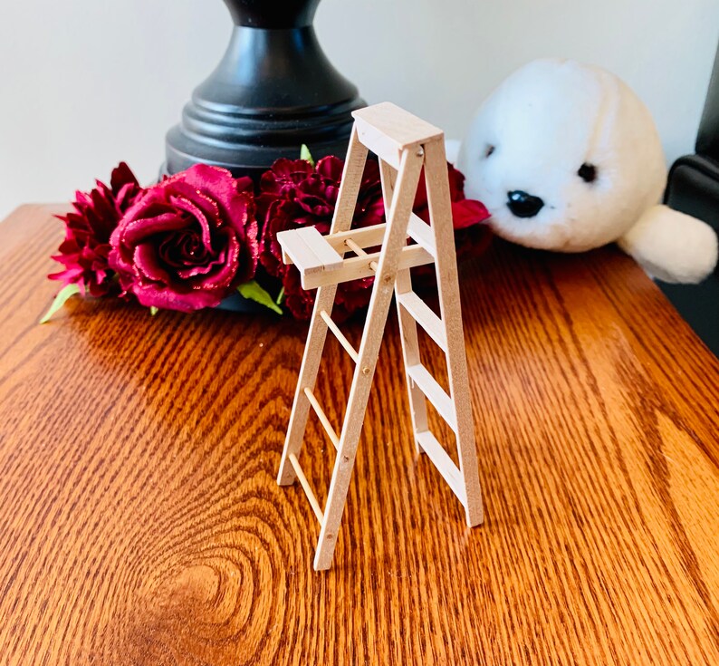 Wooden Folding Step Ladder With Paint Shelf Miniature Etsy