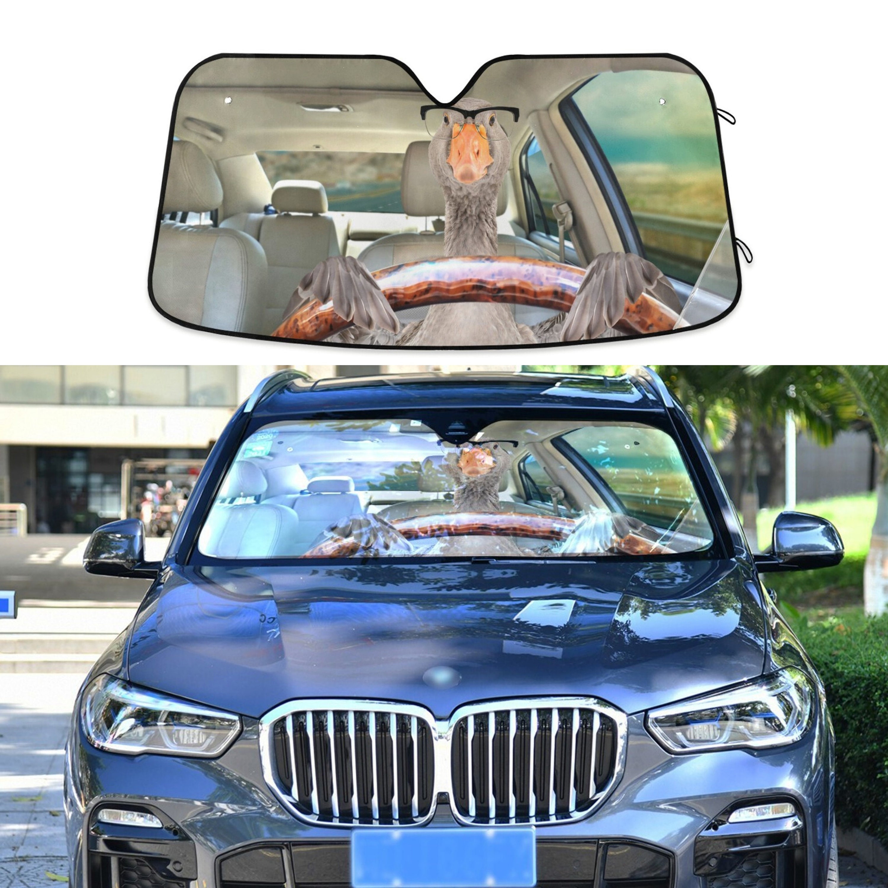 A Goose With Glasses Driving a Car, Car Auto Sun Shade, Windshield