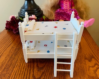 1:12 Wooden Dollhouse Miniature Furniture Décor Bunk Bed with Ladder