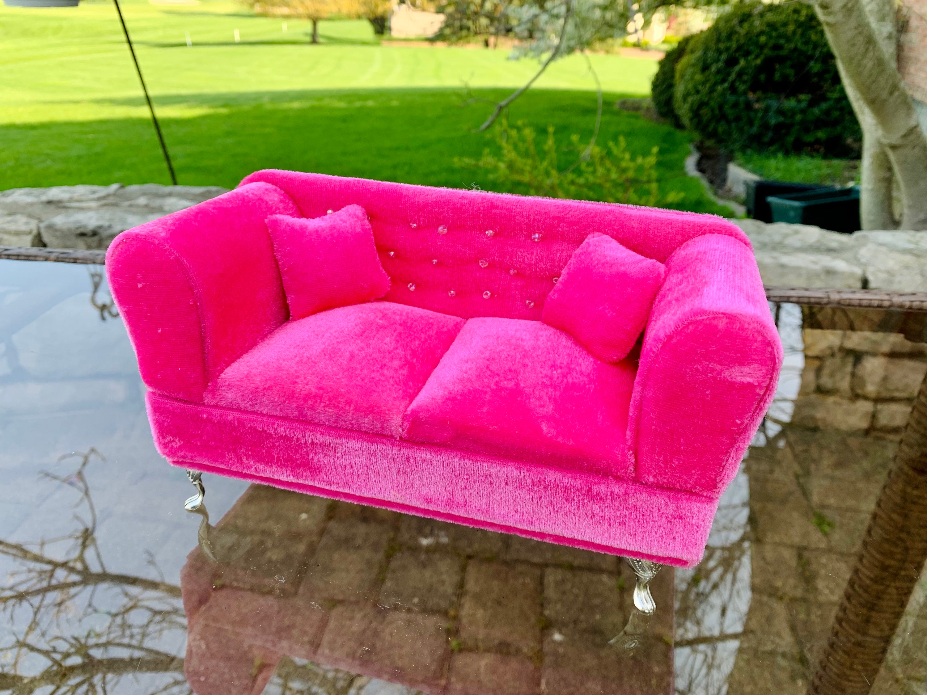 Pink dollhouse furniture sofa Chair Jewelry box collectible USA Seller 