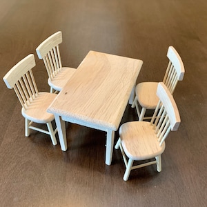 Dollhouse Miniature Dining Table Chair Wooden Furniture Set (Natural Wood Color) 1:12