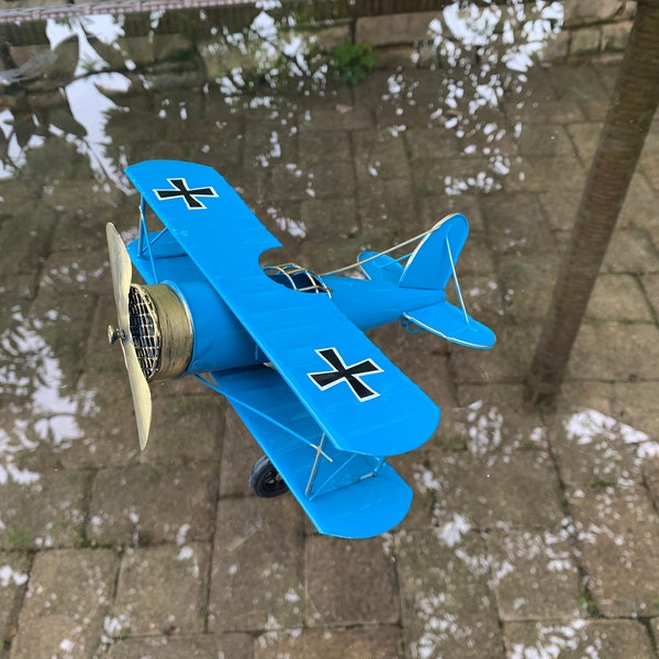 thumbnail image 2 of Vintage Iron Airplane Model - Decorative Biplane Desktop Display In Multiple Colors 2 of 11