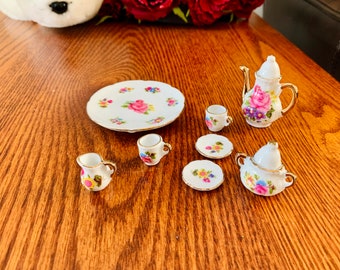 8Pcs Miniature Ceramics Tea Coffee Set, 1:6 Scale, Miniatures Cups Teapot, Dollhouse Miniatures, Decorations, Porcelain