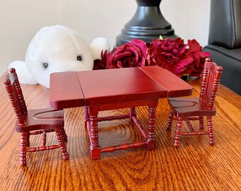 Dollhouse Miniature Dining Room Set, Miniature Furniture Set, Folding Dining table, 2 chairs, 1:12 doll kitchen, Red