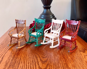 Dollhouse Miniature Wooden Rocking Chair  1:12 Red White Green Brown