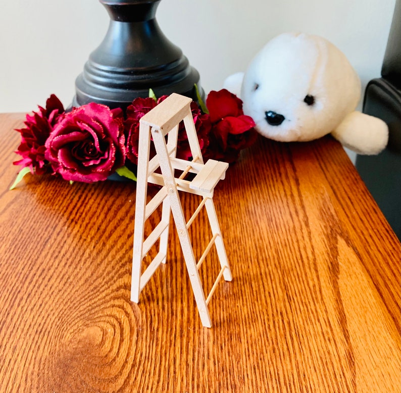 Wooden Folding Step Ladder With Paint Shelf Miniature Etsy