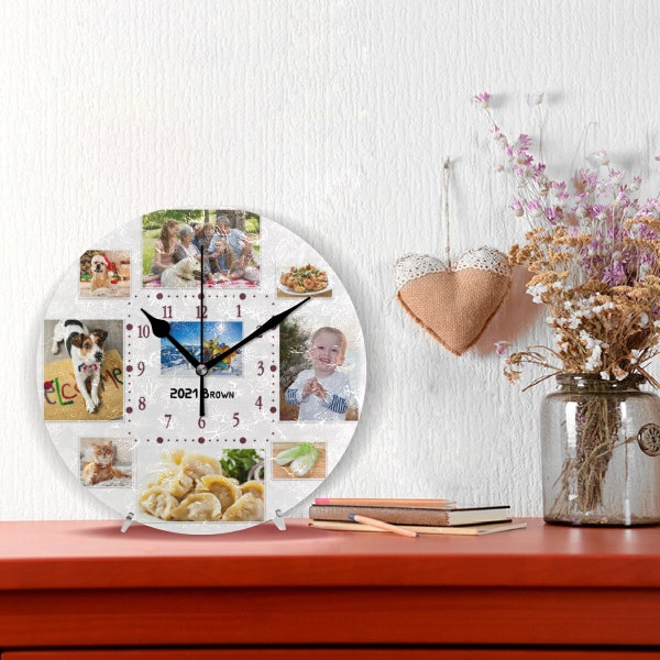 Personalized Photo Name Clock, Custom Photo Collage Clock