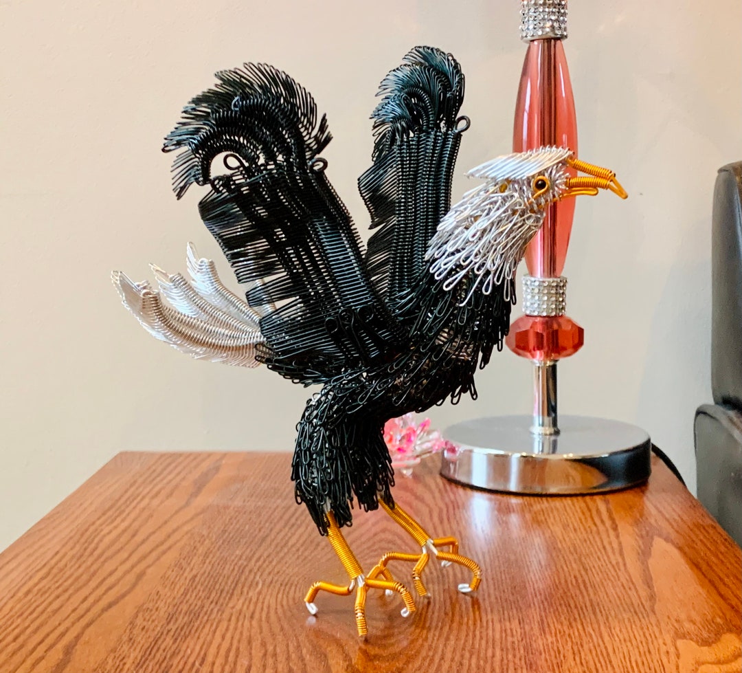 Aluminum Wire Sculpture Standing Eagle Handmade Wire Sculpture, Modern