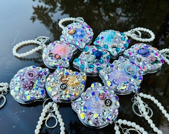 Handmade Bling Hand Held Mirror Fancy Hand Mirror Designer Mirror Cat Face Shape Keychains  Accessories for Backpacks and Tote Bags